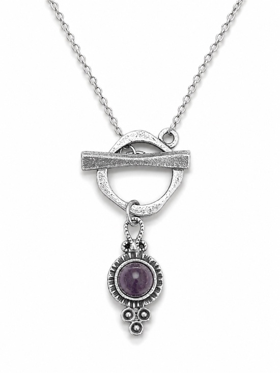 Artisan Jewelry - Silver Toggle Necklace Purple Stone Artisan Necklace